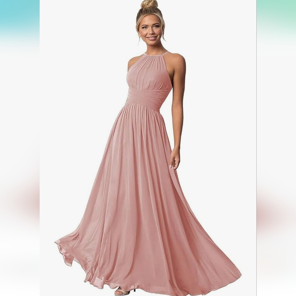 Elegant Pink Halter Maxi Dress